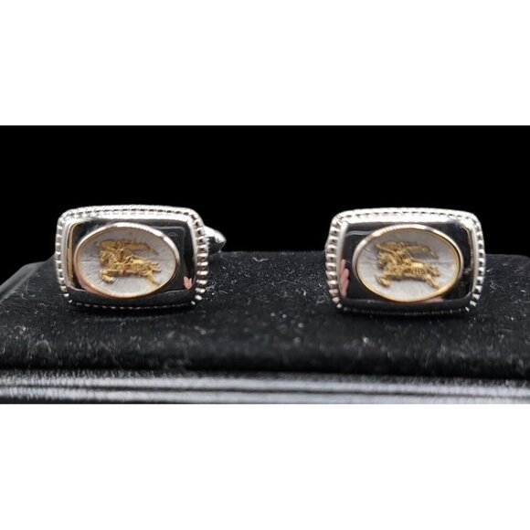 Burberrys London Mens Cufflinks Silver Plated Gold Tone Royal Knight Scene 1980a - Picture 8 of 12